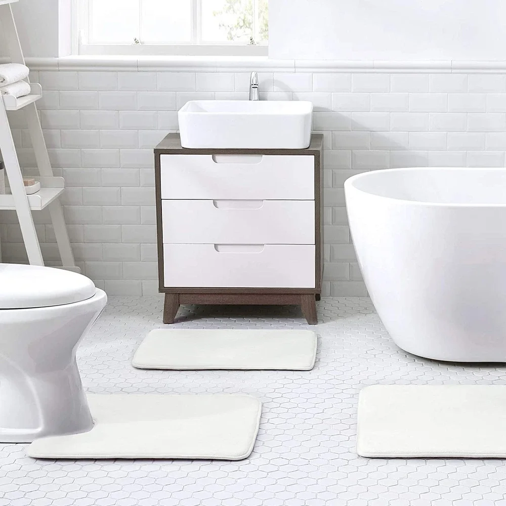 Walensee Extra Thick Memory Foam Bath Rug 24x48 Ivory Non-Slip Plush Mat